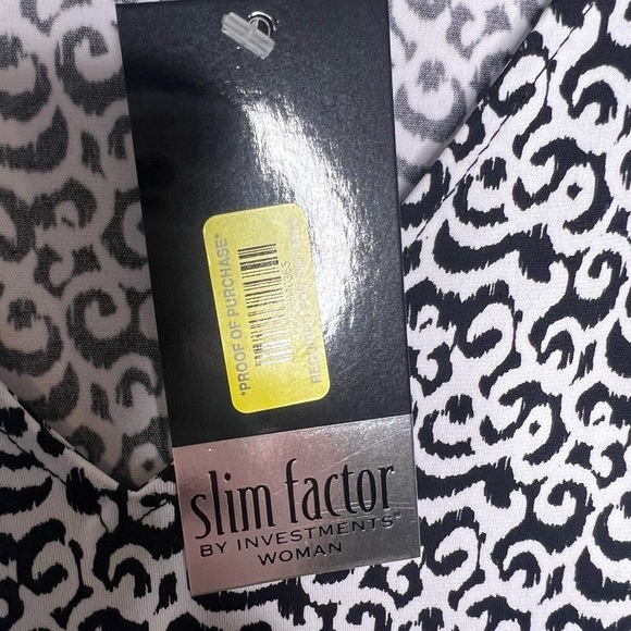 310. NWT Slim Factor by Investments Scrolling Ikat V-Neck 3/4 Handkerchief Hem - Picture 7 of 13